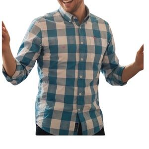 Daniel Hechter Paris Non Iron Turquoise White Bold Check Cotton Shirt Size XL